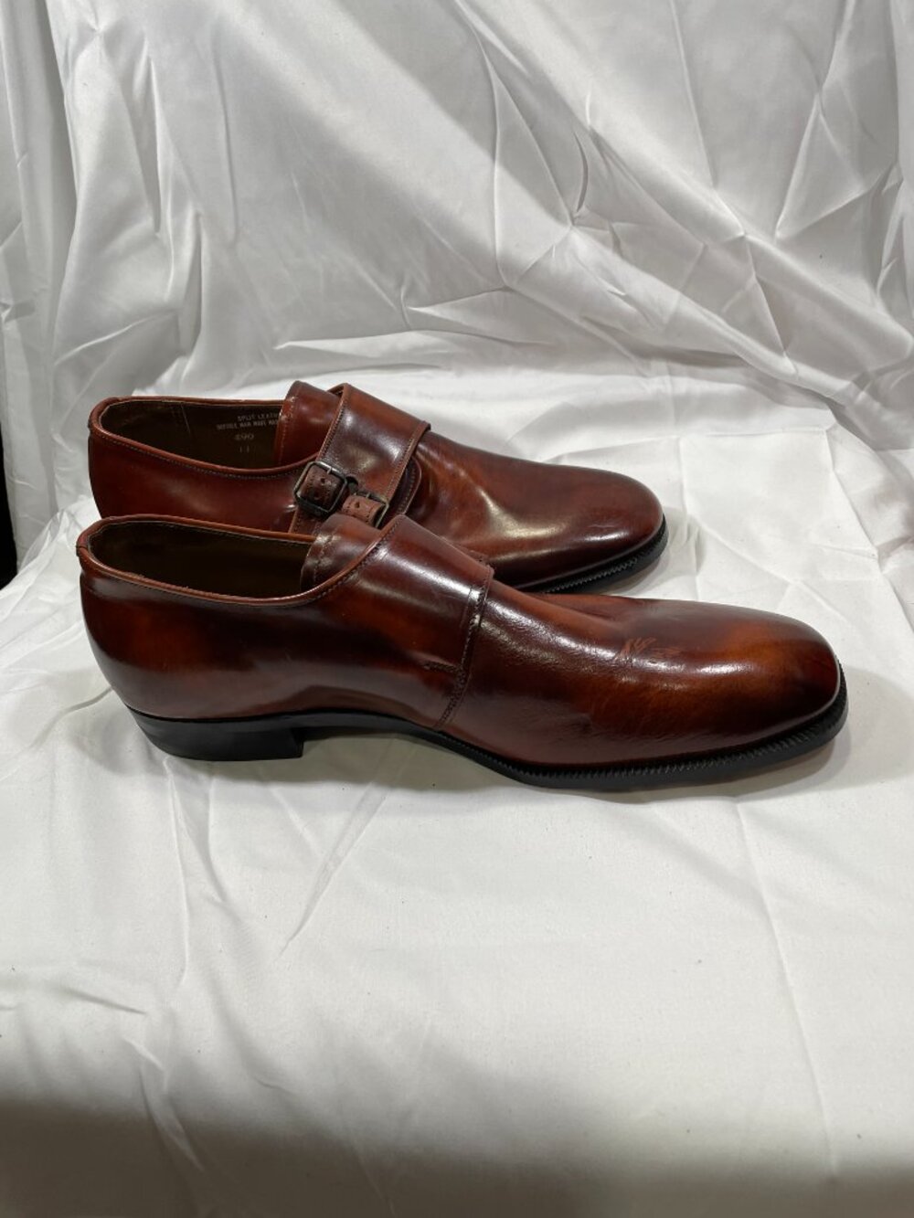 Thom McAn Double Monk Strap Dress Shoes Mens Size 11 Brown Leather Square Toe